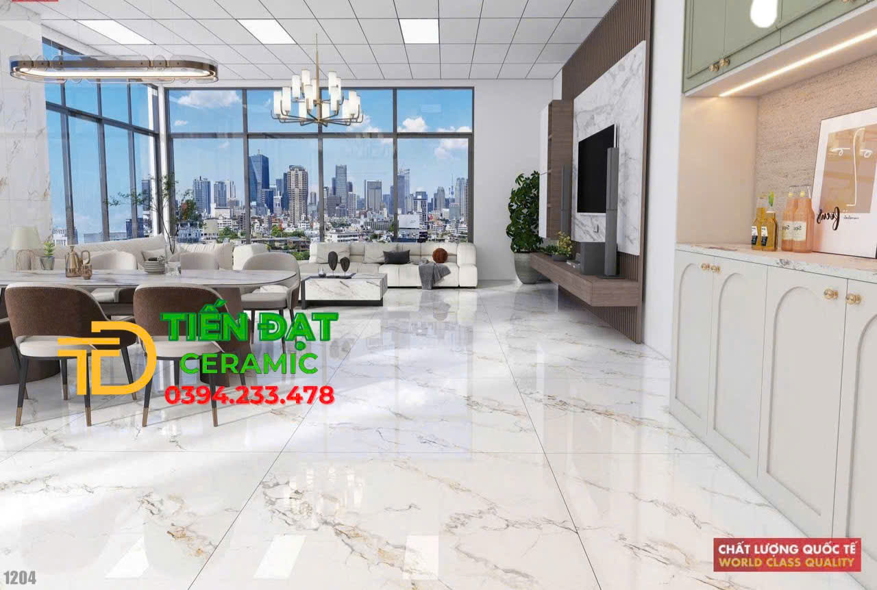 Gạch Ốp Tường Prime 120x120 Cao Cấp Trắng Vân Vàng