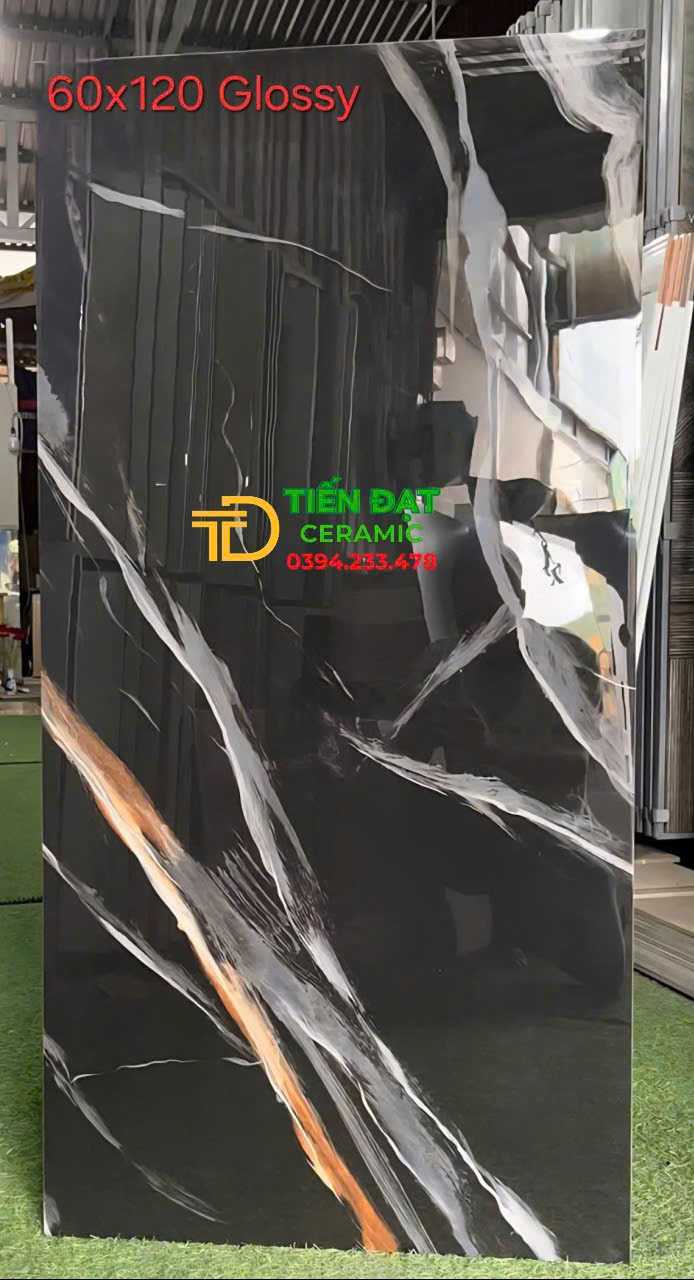 Gạch Khổ Lớn 60x120 Ốp Tường Đen Trắng Ánh Vàng Mẫu Mới
