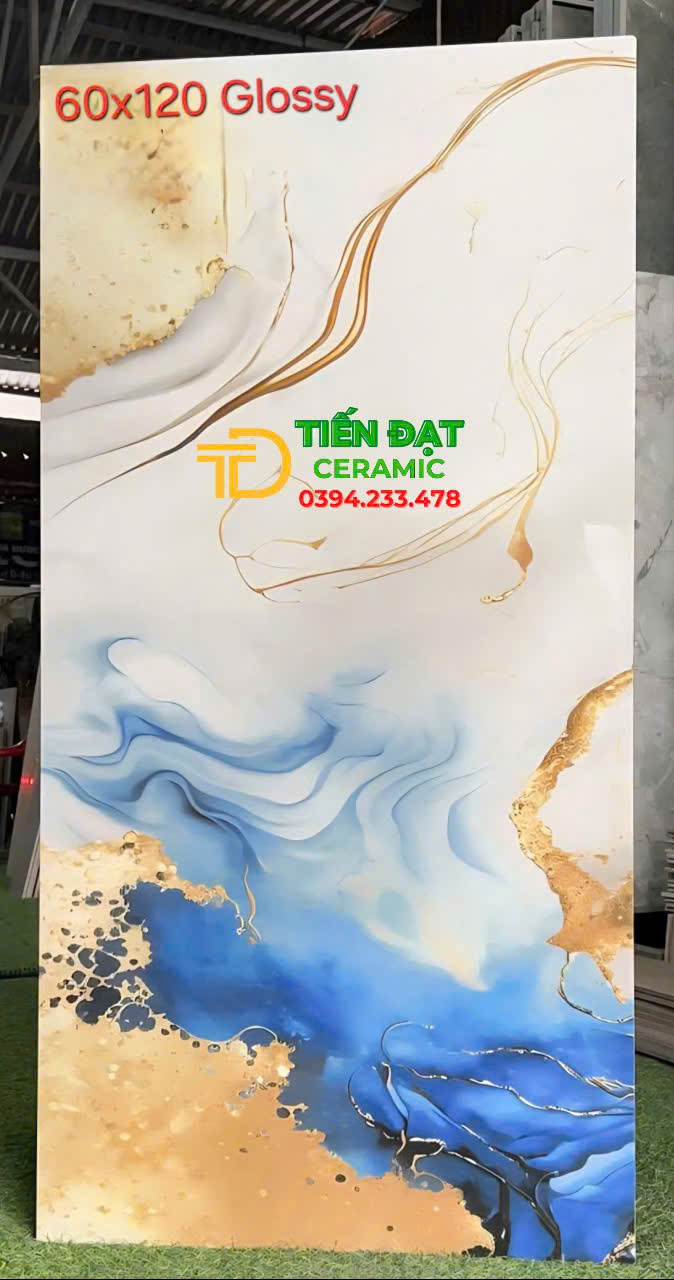 Gạch Khổ Lớn 60x120 Ốp Tường Trắng Xanh Khắc Kim 