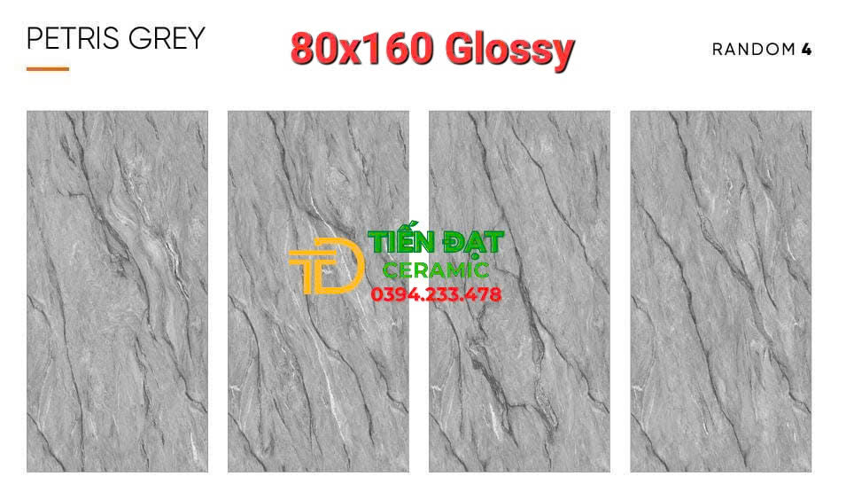 Gạch Khổ Lớn 80x160 Bóng Kiếng Vân Xám Kim Cương