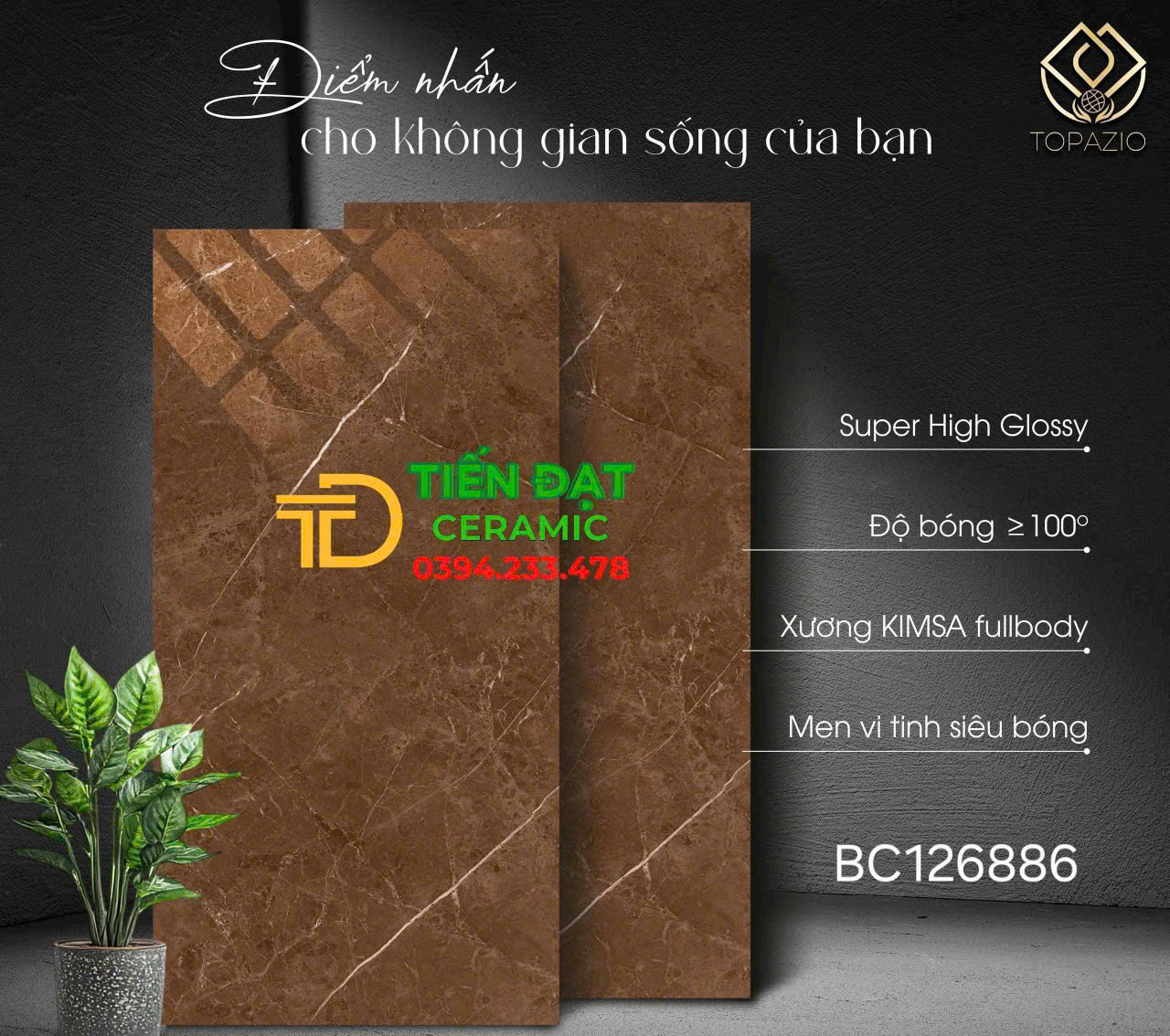 Gạch Khổ Lớn Ốp Tường Vicera 60x120 Nâu Đậm Mẫu Mới 