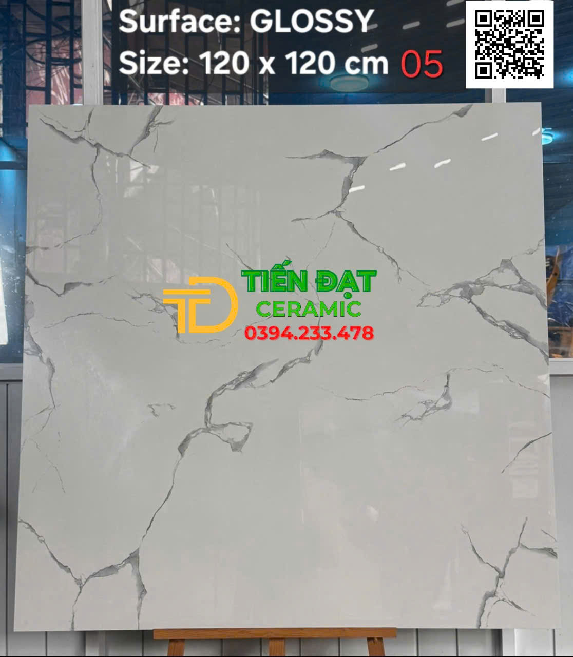 Gạch Lát Nền 120x120 Khổ Lớn Trắng Vân Kim Cương Mẫu Mới