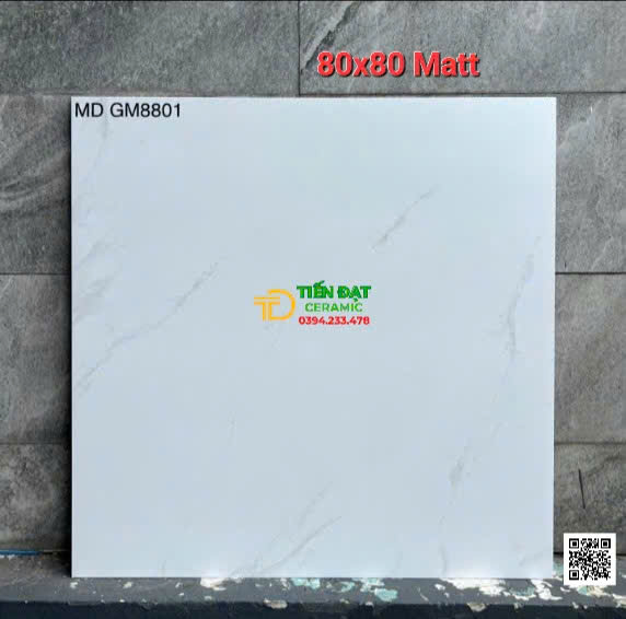 Gạch Lát Nền 80x80 Đá mờ Trắng Vân Mây Mẫu Mới 