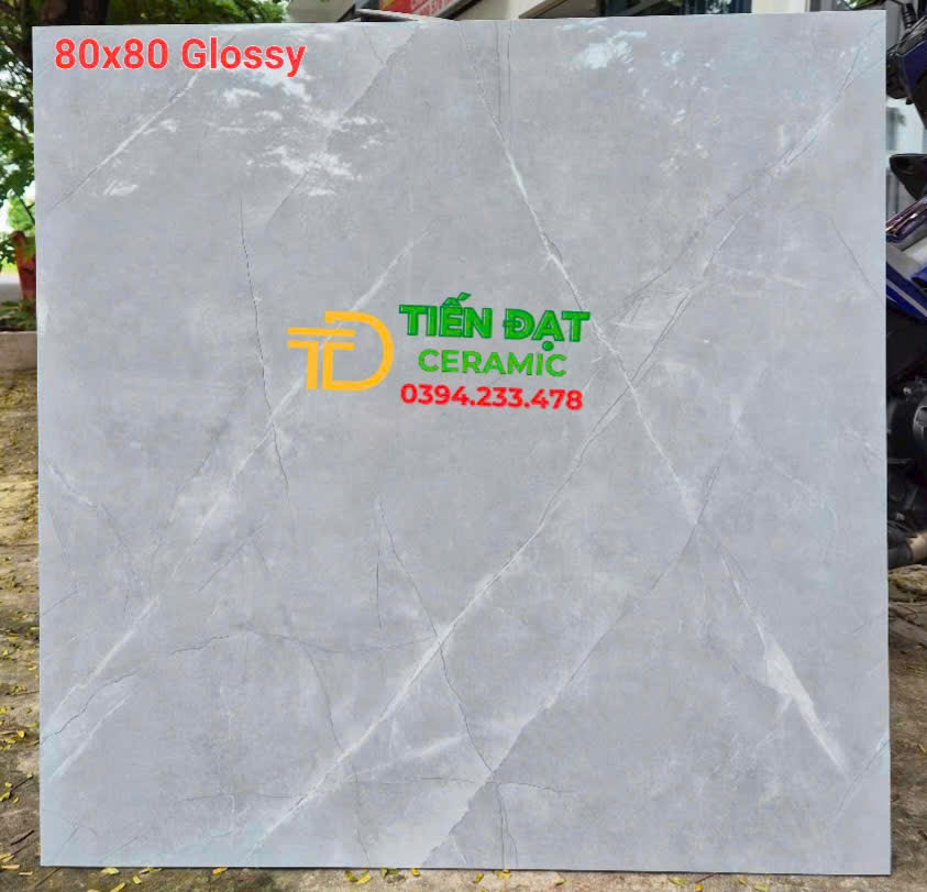 Gạch Lát Nền Bóng Kiếng 80x80 Trắng Vân Xám Đá