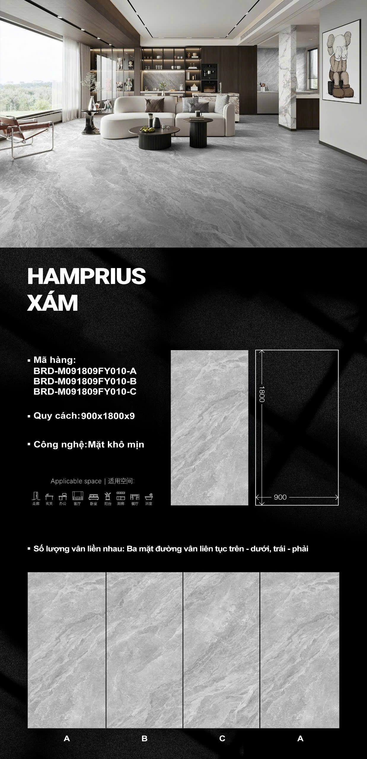 Gạch Lát Nền Khổ Lớn 90x180 TQ Mẫu Mới Xám Nhạt Giá Rẻ
