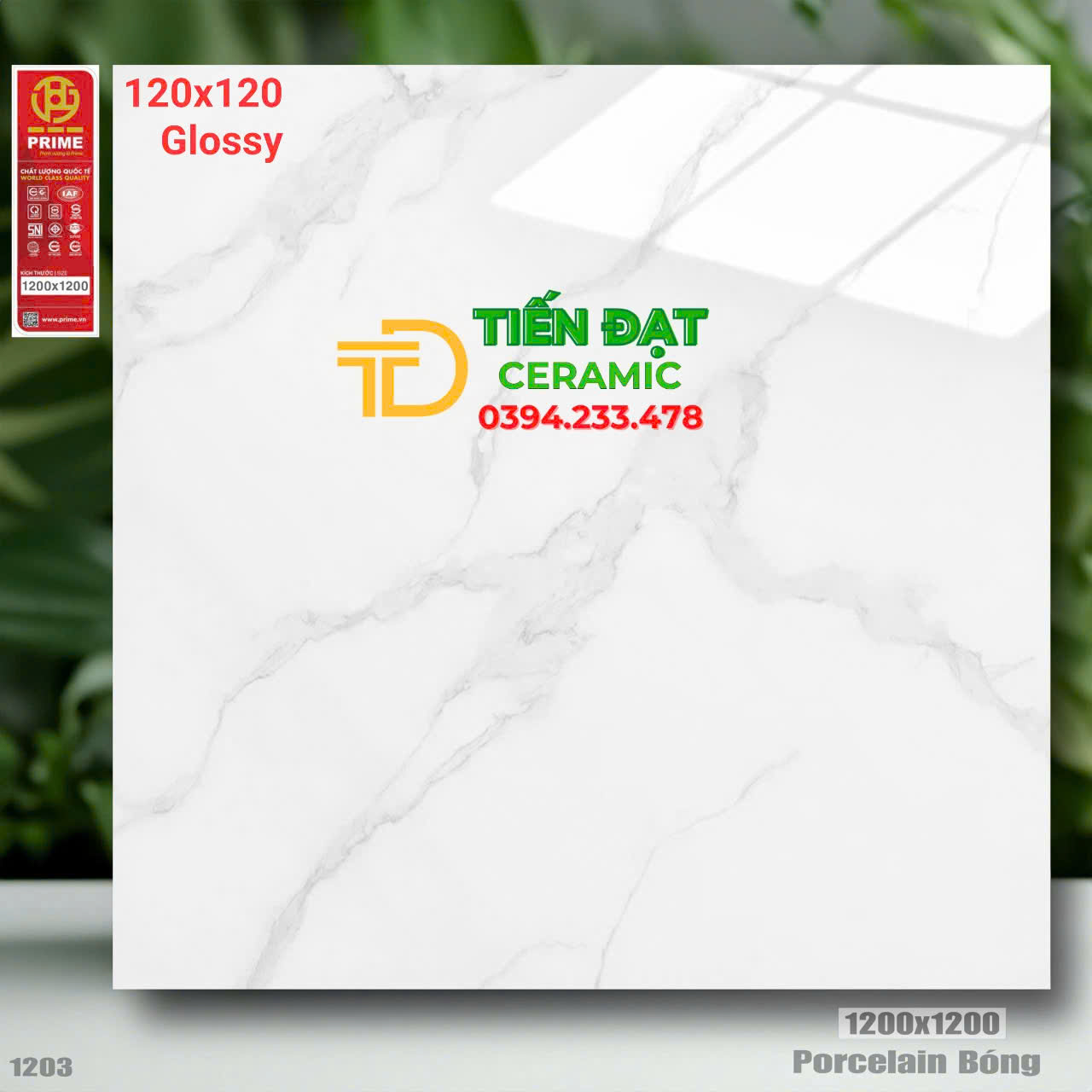 Gạch Lát Phòng Khách 120x120 Trắng Vân Bóng Kiếng