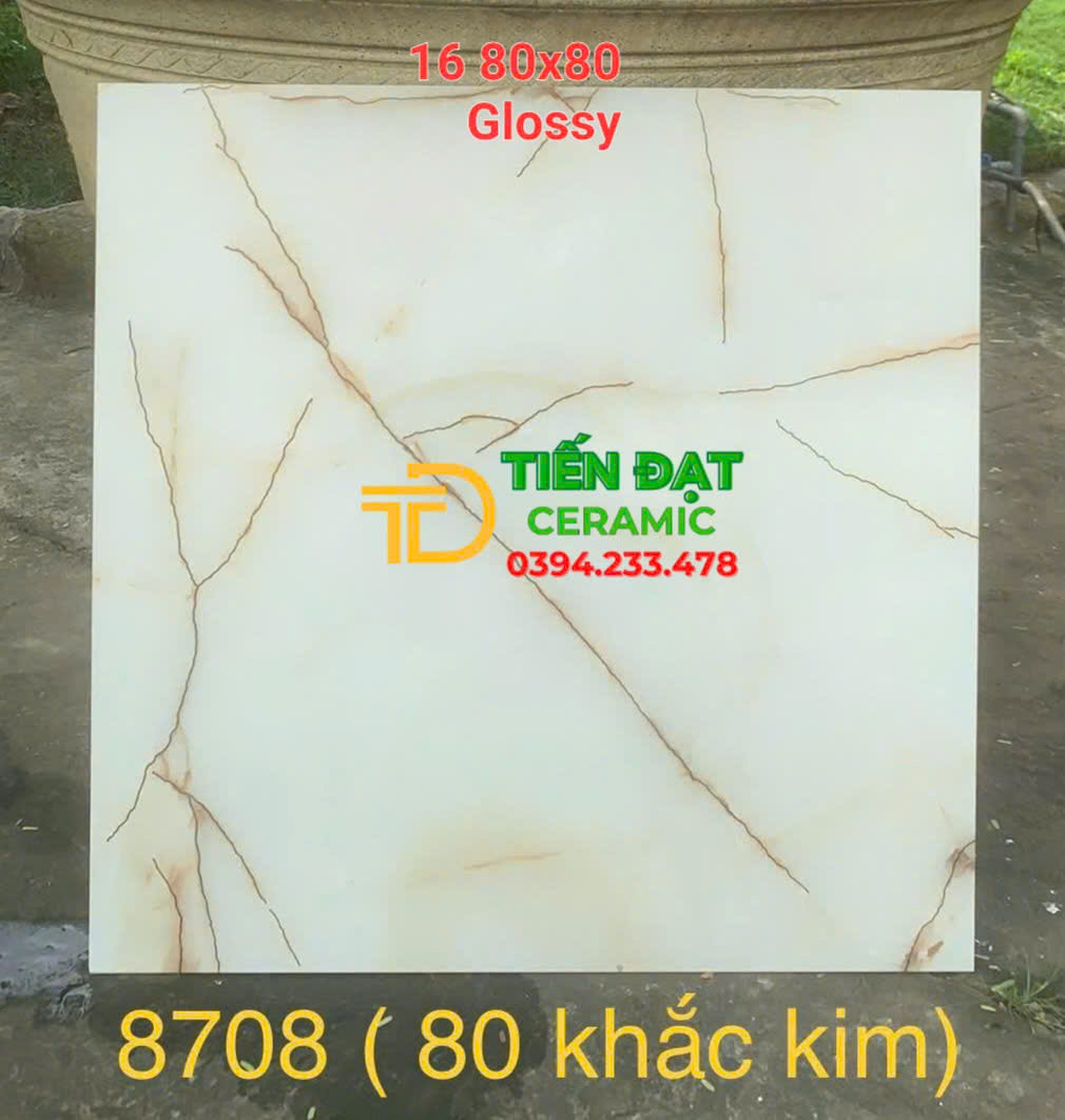 Gạch Lót Nền Phòng Khách 80x80 Trắng Vàng Kim Tuyến