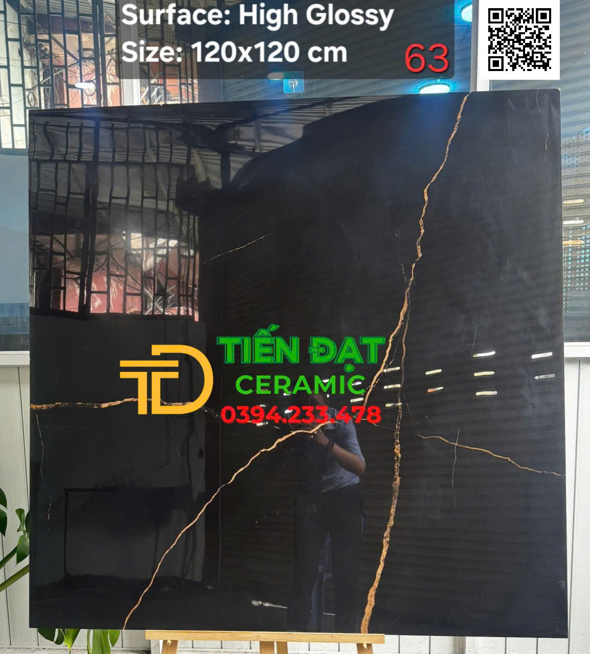 Gạch Marble 120x120 Ốp Mặt Tiền Cột Cổng Đen Nhũ Vàng