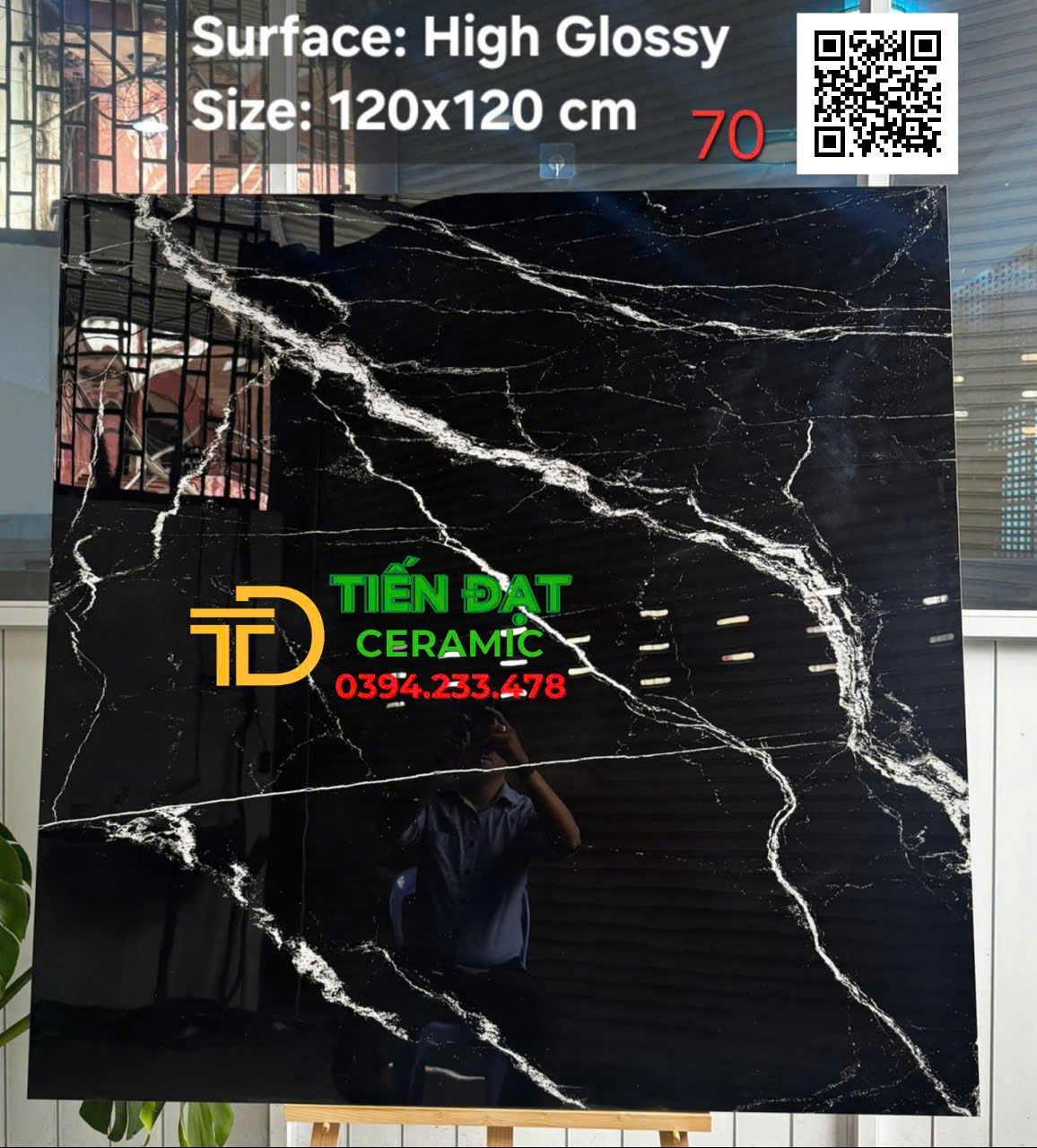 Gạch Marble Bóng Kiếng Kim Cương 120x120 Đen Vân Cao Cấp