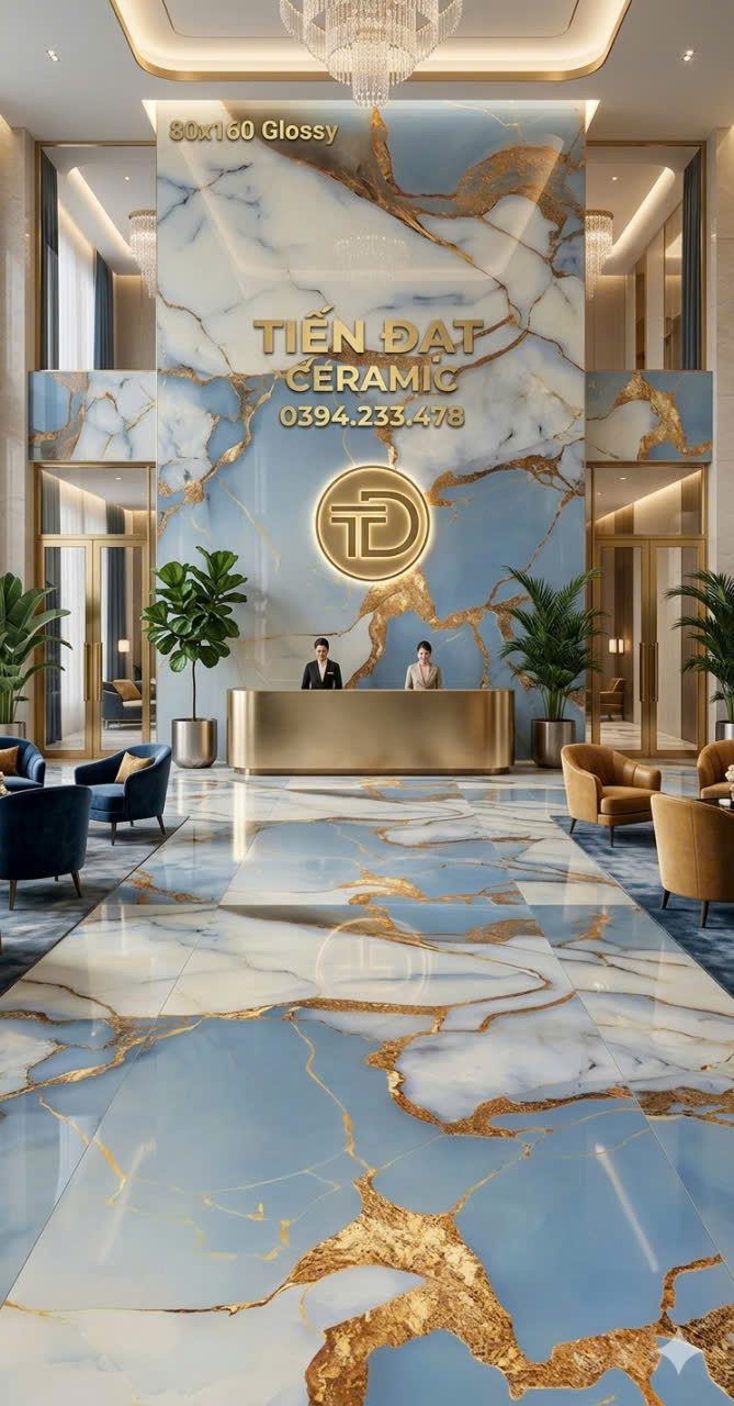 Tổng Kho Gạch Ấn Độ 80x160 Xanh Nhạt Nhũ Vàng Tại Quận 8