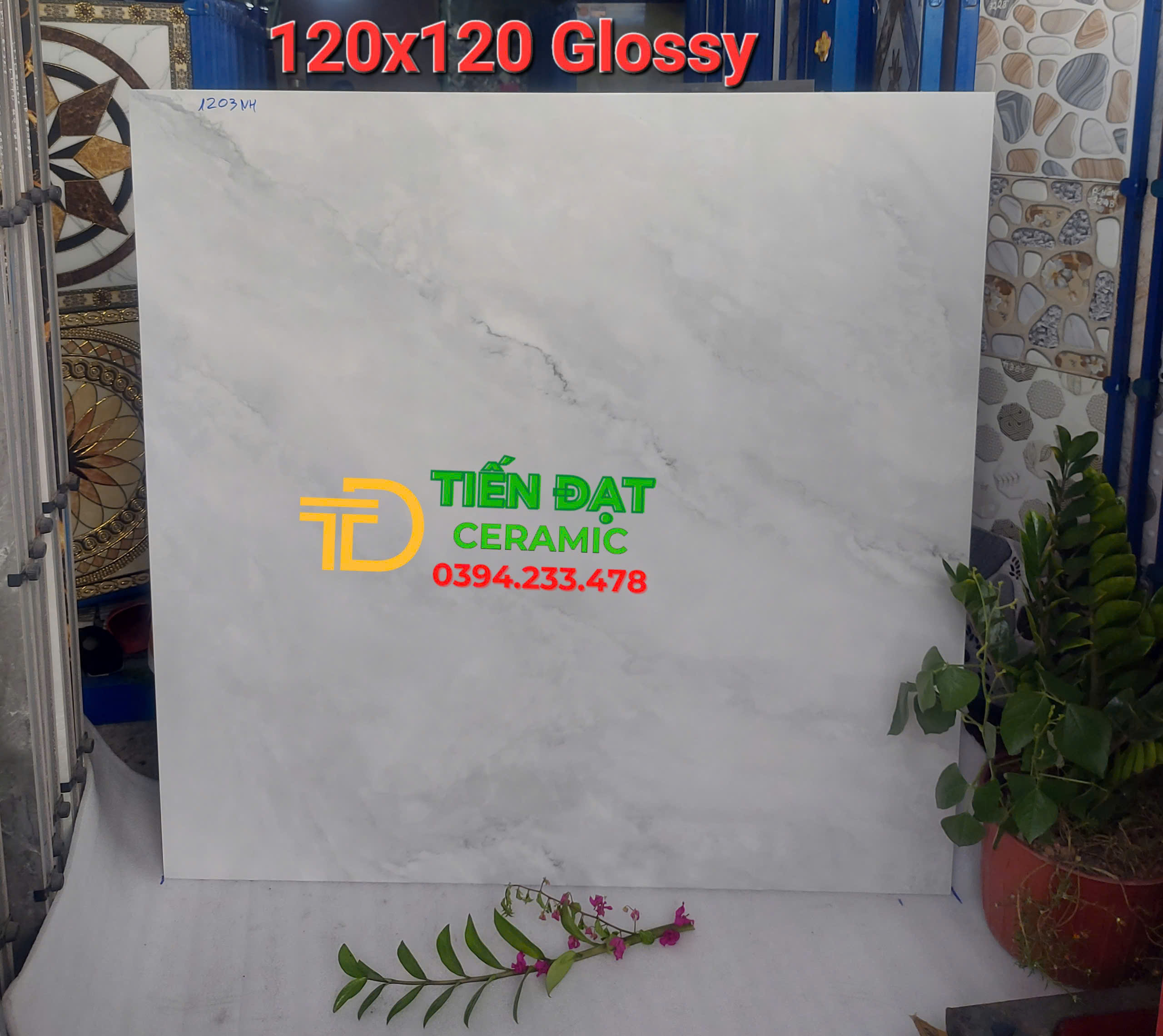 Gạch Ốp Lát Biệt Thự 120x120 Trắng Xám Nhẹ Giả Đá Kim Cương