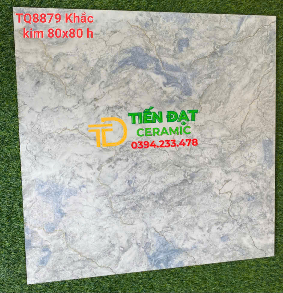 Gạch Ốp lát Phòng Khách 80x80 Bóng Kiếng TQ Khắc Kim 