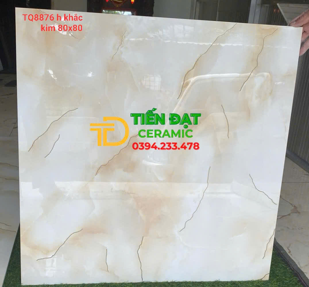 Gạch Ốp Lát Phòng Khách 80x80 TQ Trắng Khắc Kim