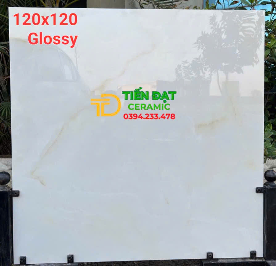 Gạch Ốp Tường Khổ Lớn Ấn Độ 120x120 Trắng Vân Vàng