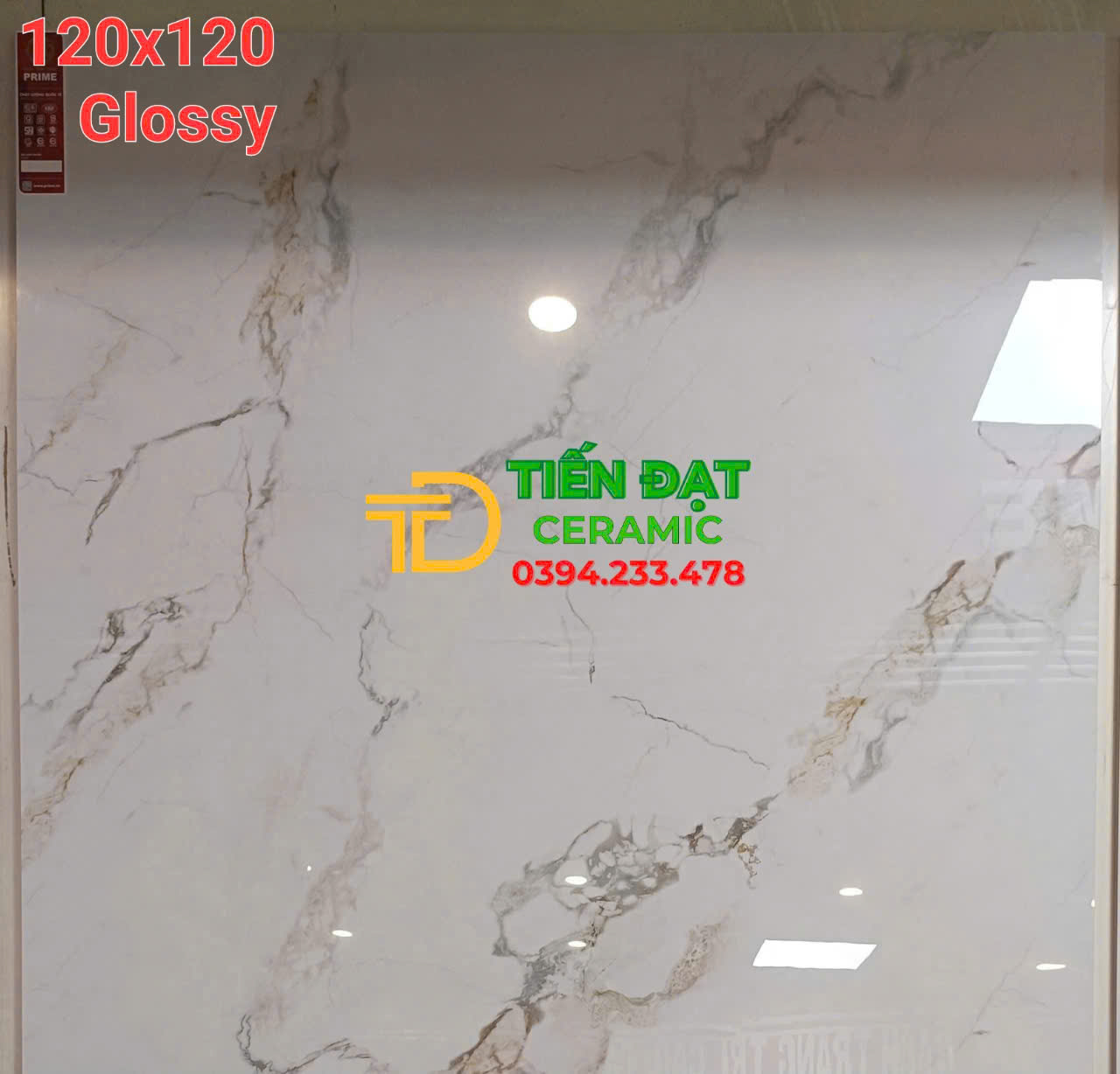 Gạch Ốp Tường Prime 120x120 Cao Cấp Trắng Vân Vàng