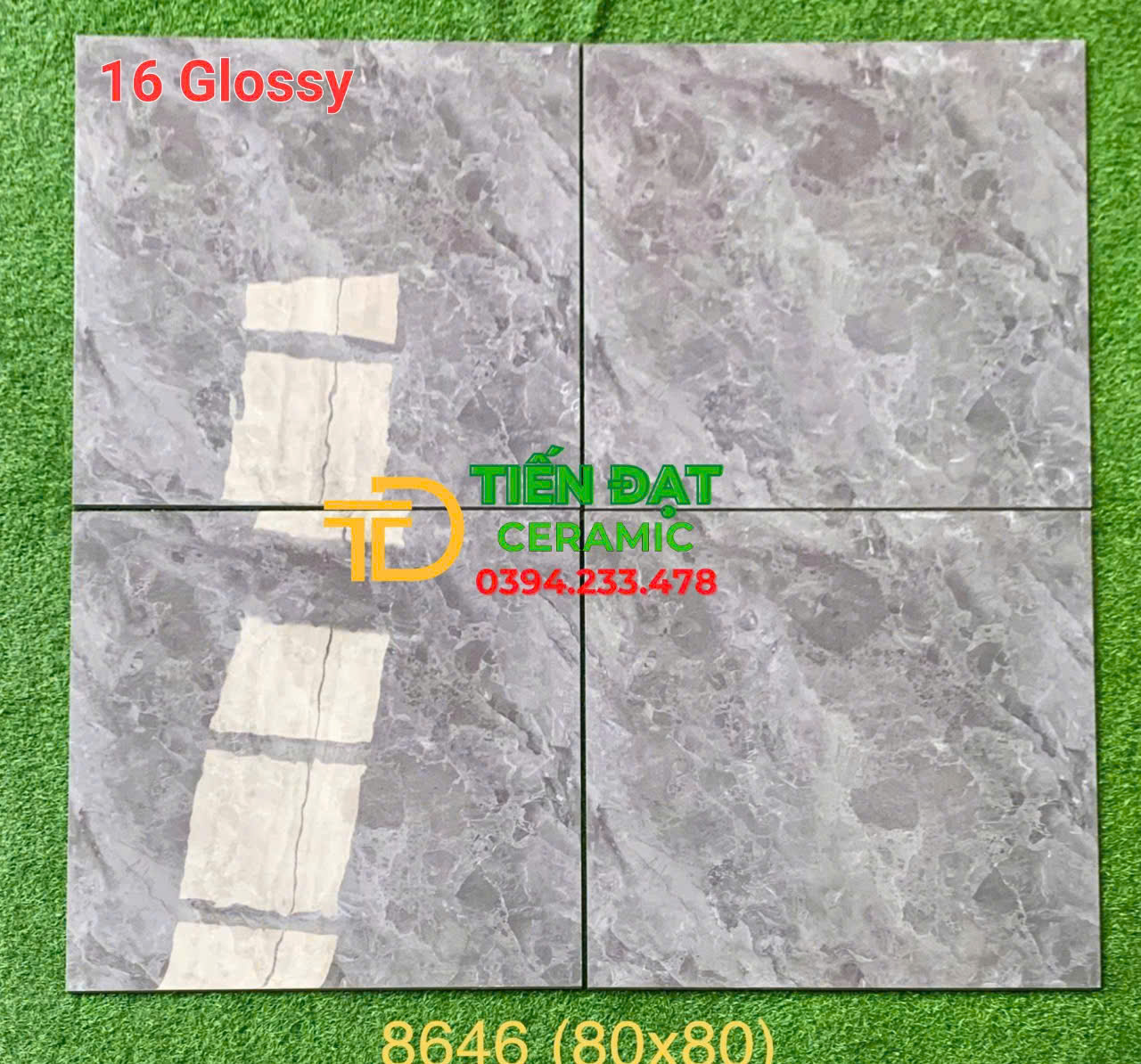 Gạch TQ 80x80 Vân Xám Đậm Ốp Lát Trang Trí Bóng Kiếng