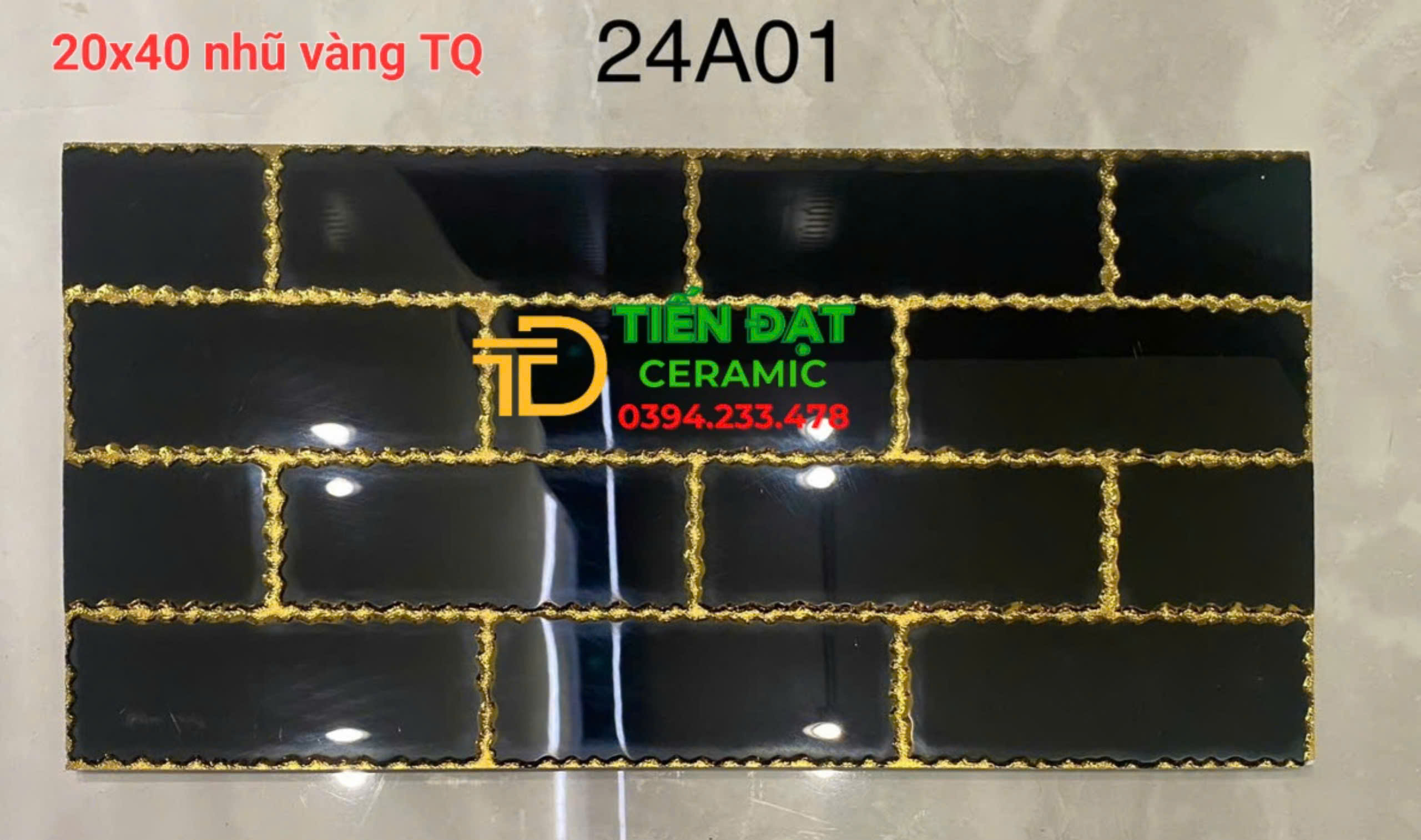 Gạch Trang Trí TQ 20x40 Đen Ánh Kim Cao Cấp