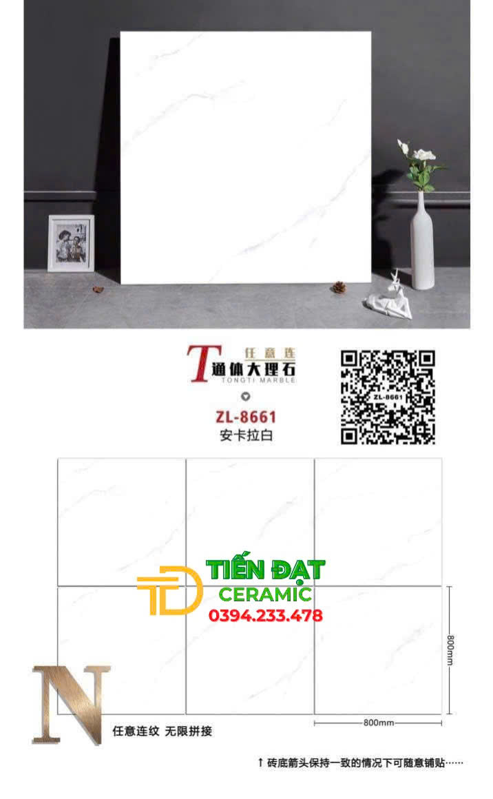 Kho Gạch TQ 80x80 Ốp Lát Vân Trắng Tại Bến Lức Long An