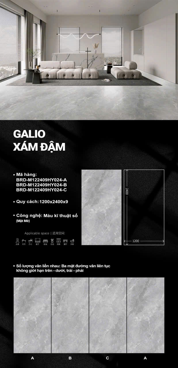 Tổng Kho Gạch Khổ Lớn Đá Mờ 120x240 TQ Xám Đậm Ốp Tường