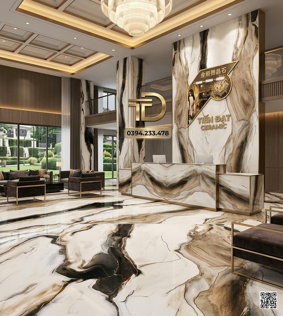 Kho Gạch TQ 80x80 Trắng Đen Giả Đá Ánh Kim Cao Cấp