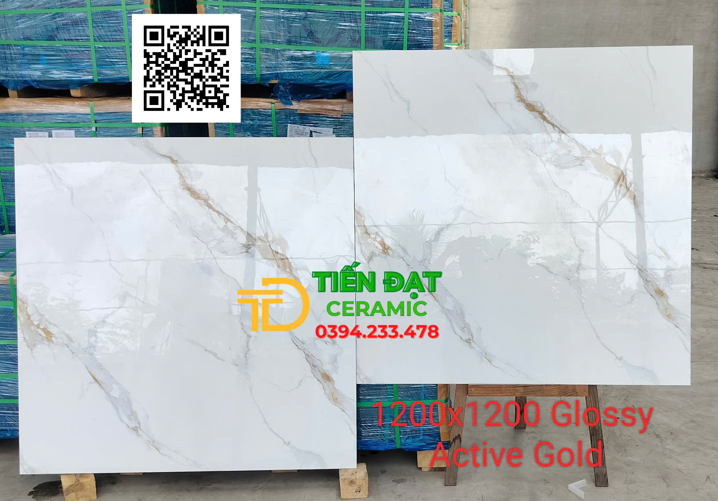Gạch Lát Nền Phòng Khách 120x120 Trắng Vân Vàng Kim Cương