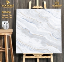 Gạch Lát Nền Bóng Kiếng 80x80 Vân Xanh Nhũ Vàng