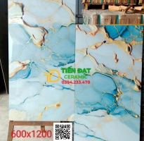 Gạch Ấn Độ 60x120 Cao Cấp Xanh Nhũ Vàng Khắc Kim Mẫu Mới