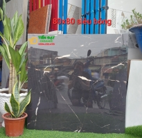 Gạch Bóng Kiếng 80x80 Đen Vân Trắng Ấn Độ