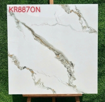 Gạch Bóng Kiếng Vi Tinh 80x80 Trắng Vân Vàng Mẫu Mới 