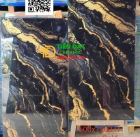 Gạch Cao Cấp Ốp Mặt 60x120 Bóng Kiếng Đen Khắc Kim