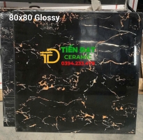 Gạch Cao Cấp TQ 80x80 Đen Vân Cam Ốp Mặt Tiền Chụ Cổng