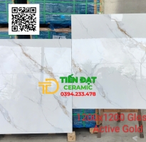 Gạch Lát Nền Phòng Khách 120x120 Trắng Vân Vàng Kim Cương