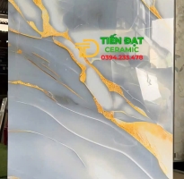 Gạch Lát Nền Phòng Khách 60x120 Trắng Giả Đá Nhũ Vàng