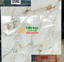 Gạch Lát Nền Phòng Khách 80x160 Trắng Vân Vàng Aspire Gold