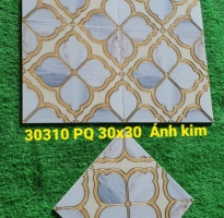 Gạch Khắc Kim Mẫu Mới 30x30 Bông Hoa Nhũ Vàng