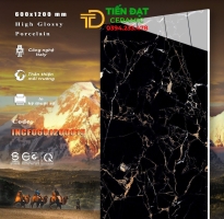 Gạch Ốp Mặt Tiền 60x120 Đen Vân Vàng Bóng Kiếng