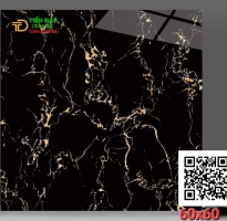 Gạch Trang Trí Mặt Tiền 60x60 Đen Vân Vàng Bóng Kiếng 