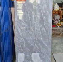 Gạch Vicenza Ốp Lát Phòng Khách 60x120 Bóng Kiếng Vân Xám Giả Đá 
