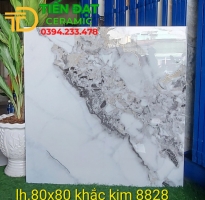 Gạch Lát Nền 80x80 Trắng Vân Đen Khắc Kim