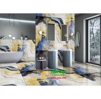 Gạch Lát Biệt Thự Bóng Kính 80x160 Đen Vân Xanh Nhũ vàng