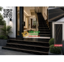 Gạch Lát Cầu Thang 47x120 Đen Vân Nhũ Vàng TQ Mẫu Mới
