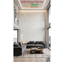 Đá Granite TQ 40x80 Trắng Vân Nhũ Vàng Ốp Phòng Khách