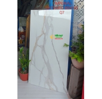 Gạch Bóng Kiếng Ấn Độ 80x160 Trắng Vân Vàng Vi Tinh