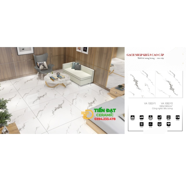 Gạch Lát Nền Khổ Lớn 100x100 Trắng Vân Xanh Cao Cấp HCM