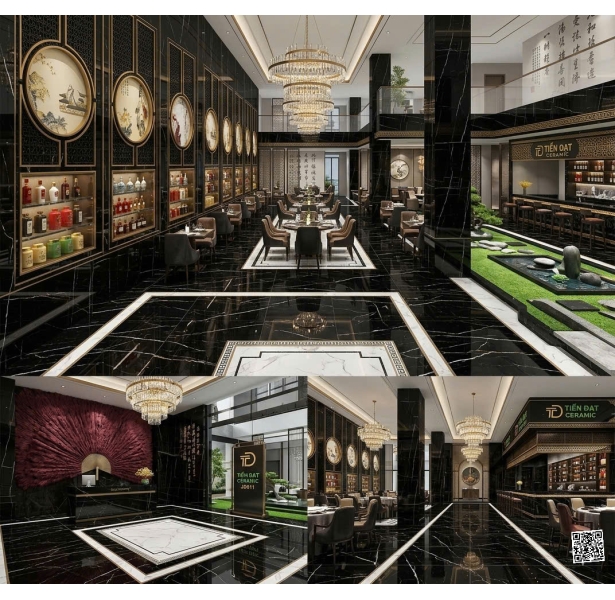 Gạch Cao Cấp Ốp Mặt Tiền 80x80 TQ Đen Trắng Khắc Kim