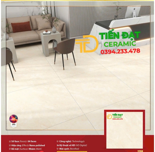 Gạch Khổ Lớn Prime 120x120 Đá Mờ Vân Vàng Mẫu Mới