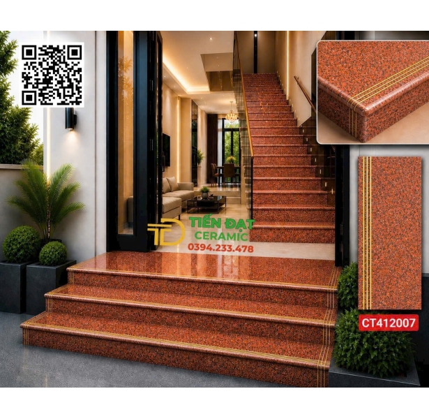 Gạch Đỏ Hoa Cương 47x120 Lót Cầu Thang Nhũ Vàng Đẹp Rẻ