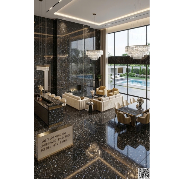 Gạch Khổ Lớn Khắc Kim 60x120 Đen Hoa Cương Ốp Trang Trí