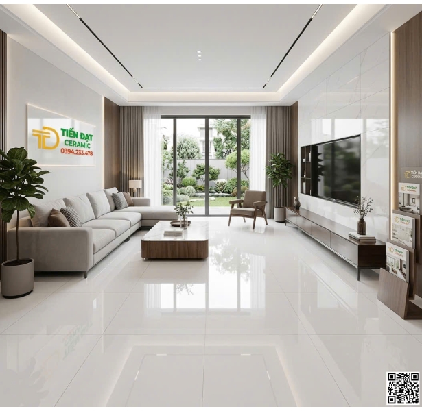 Gạch Đá Bóng Kiếng Vi Tinh 100x100 Trắng Trơn Mẫu Mới Rẻ Đẹp