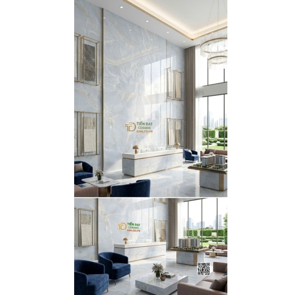 Gạch Ốp Lát Khổ Lớn 80x160 Trắng Xanh Nhạt Mẫu Mới